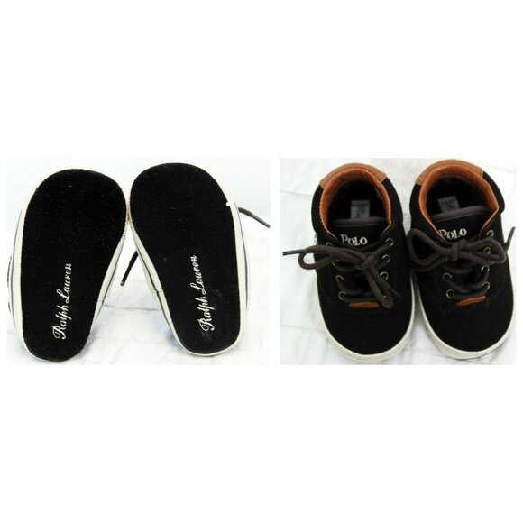 Ralph Lauren Layette Chocolate Suede Zale Sneakers Baby Infant 6-9 M Lace Up Box - Picture 7 of 12